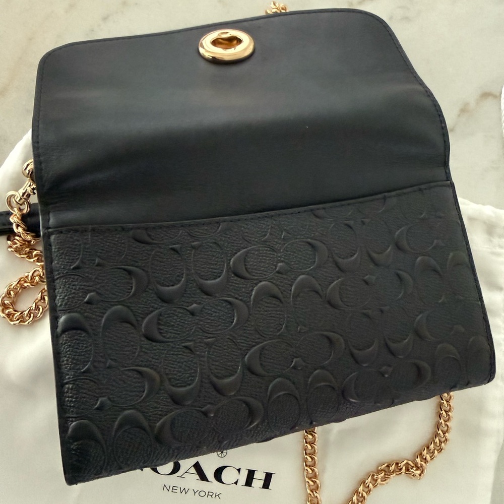 Coach Black Leather wristlet W/ chain strap - Picture 4 of 11